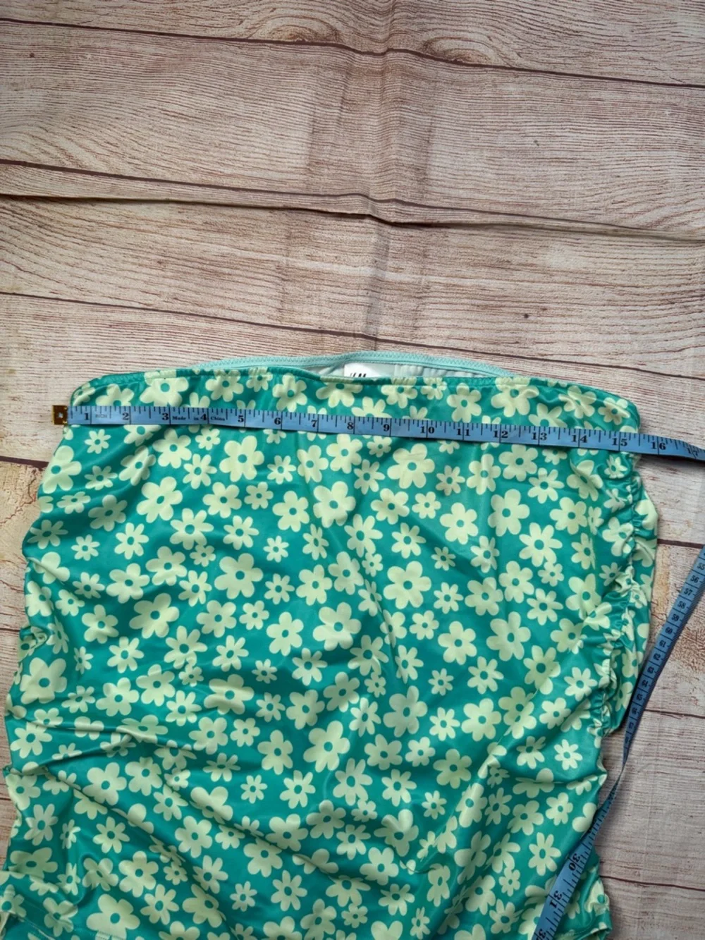 H&M Teal Micro Floral One-Piece Cutout Strapless Swimsuit and‎ Swim Skirt